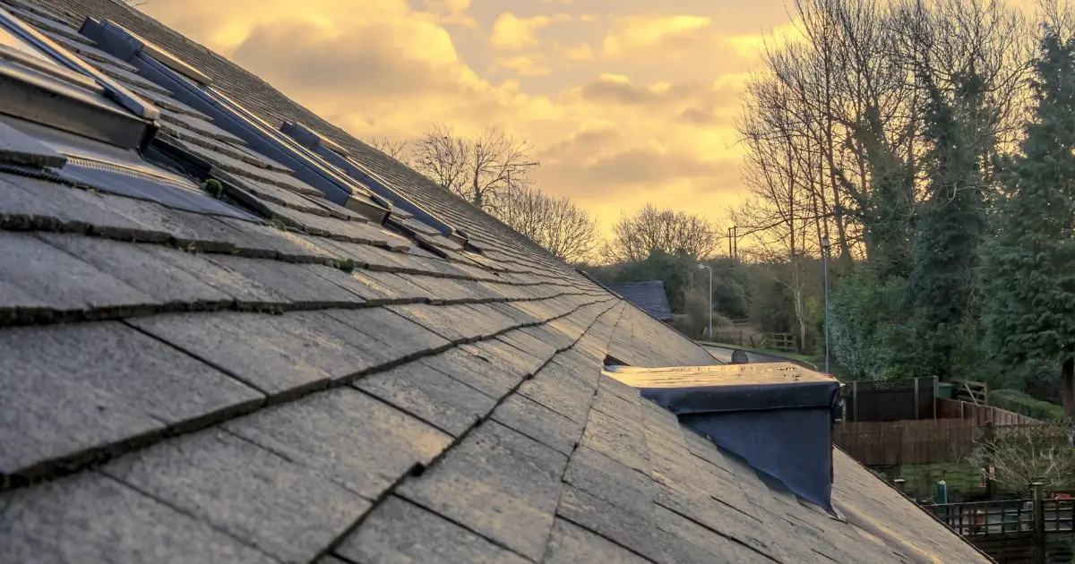 side view of a roof with damaged shingles